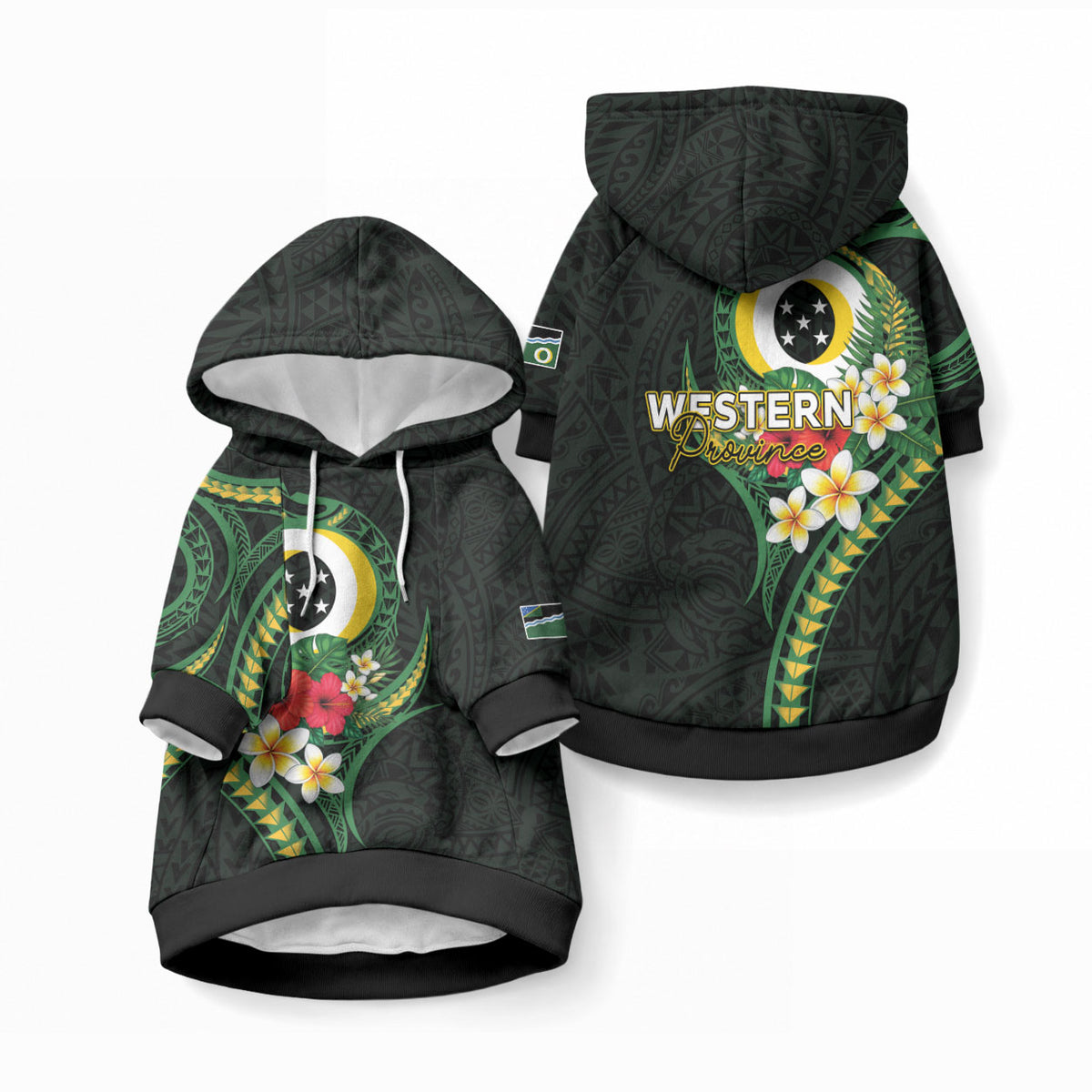 Solomon Islands Western Province Pet Hoodie Polynesian Pattern With Tropical Flowers LT05 Pullover Green - Polynesian Pride