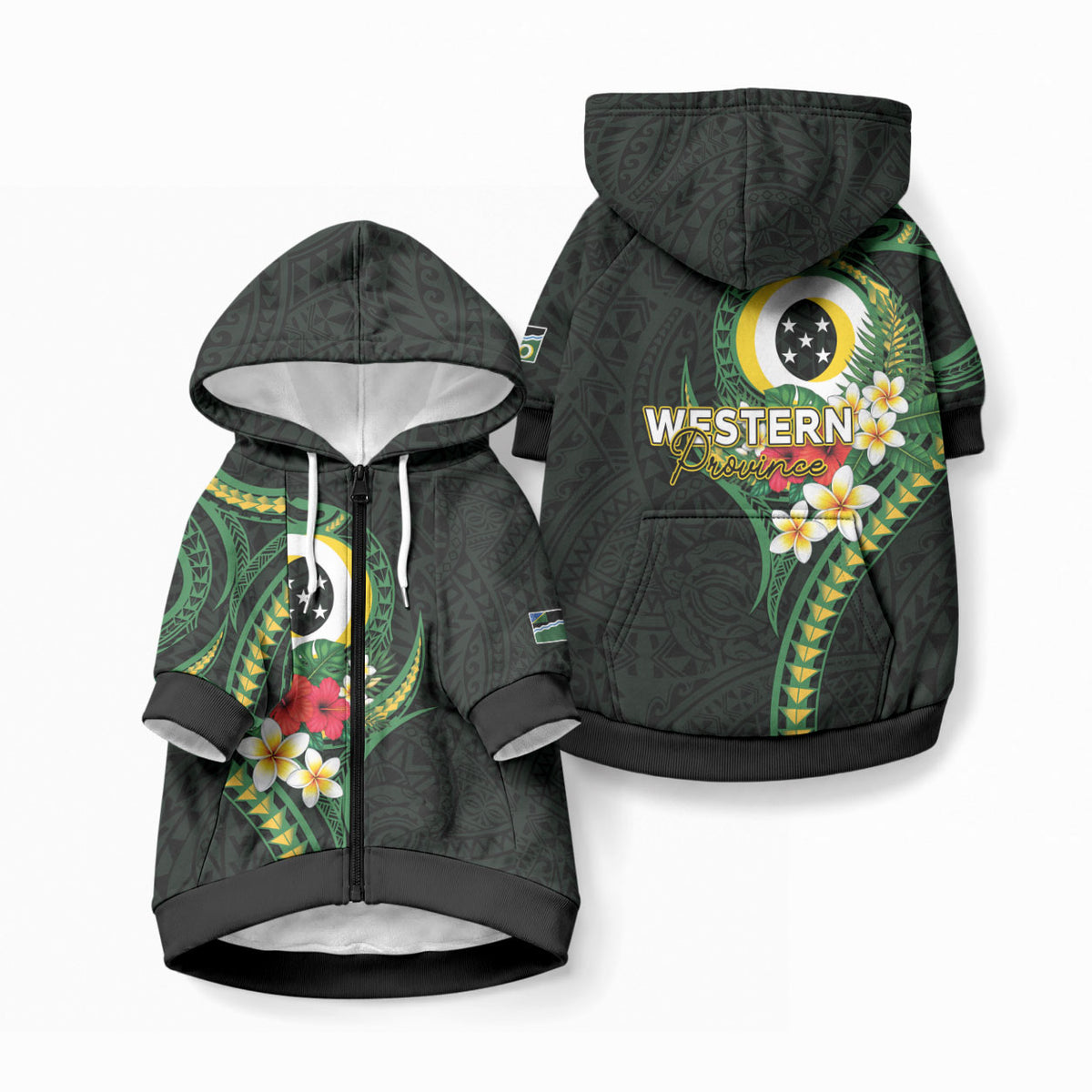 Solomon Islands Western Province Pet Hoodie Polynesian Pattern With Tropical Flowers LT05 Zip-up Green - Polynesian Pride