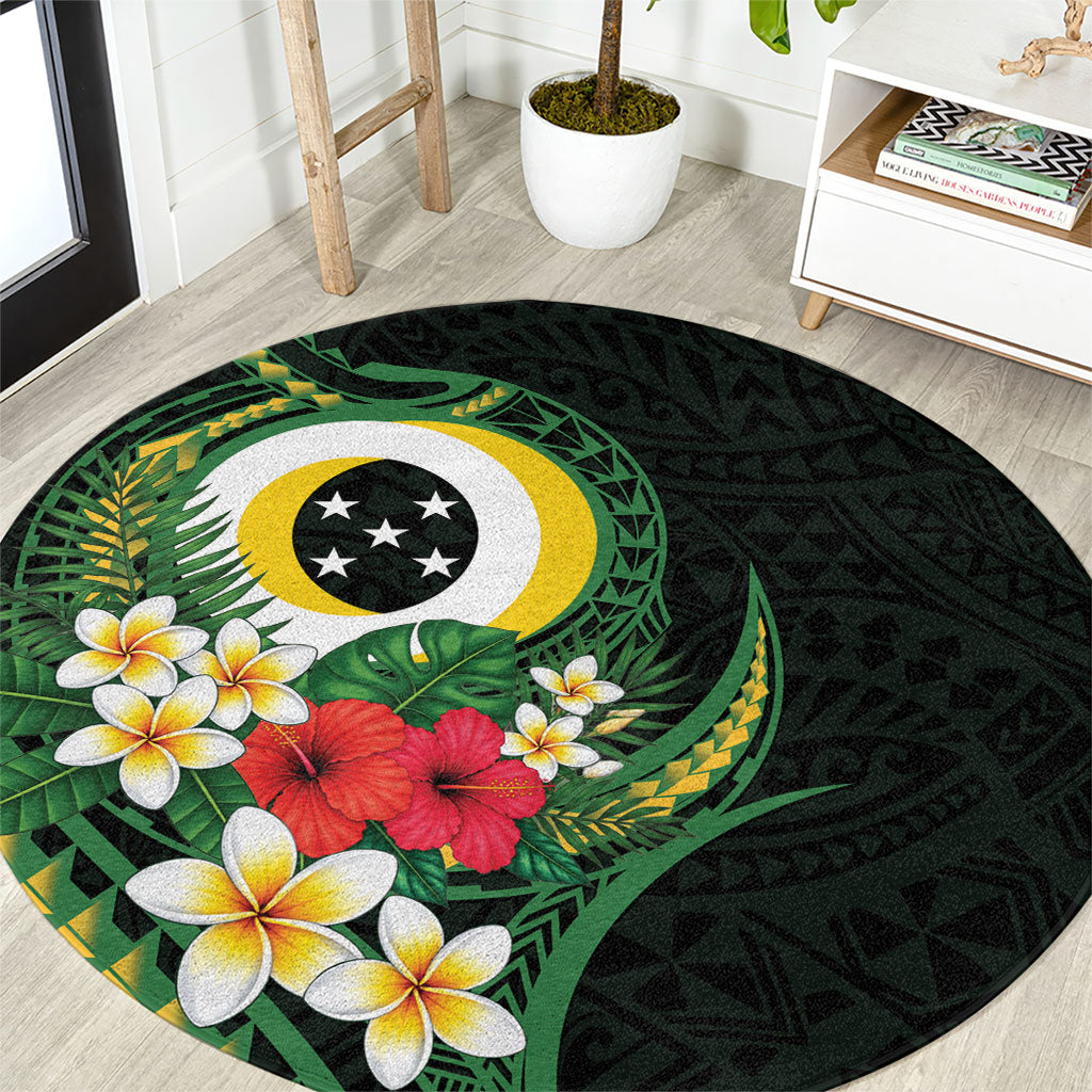 Solomon Islands Western Province Round Carpet Polynesian Pattern With Tropical Flowers LT05 Green - Polynesian Pride