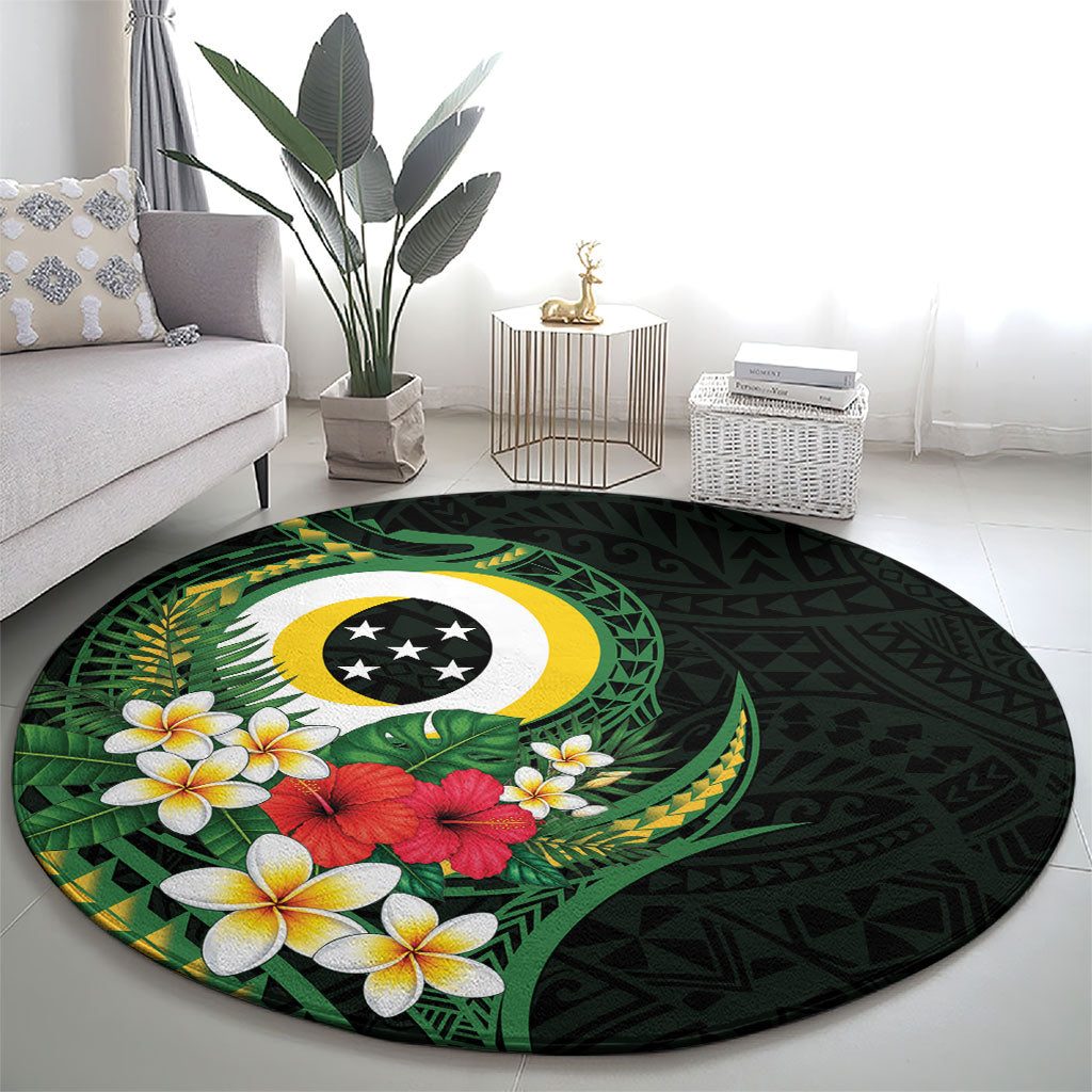 Solomon Islands Western Province Round Carpet Polynesian Pattern With Tropical Flowers LT05 - Polynesian Pride