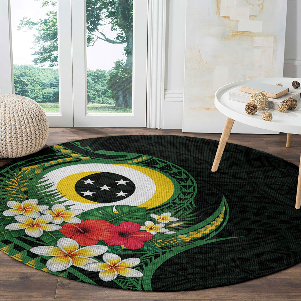 Solomon Islands Western Province Round Carpet Polynesian Pattern With Tropical Flowers LT05 - Polynesian Pride