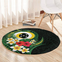 Solomon Islands Western Province Round Carpet Polynesian Pattern With Tropical Flowers LT05 - Polynesian Pride