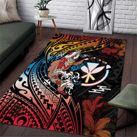 Hawaii And Japan Area Rug Koi Fish With Kanaka Maoli LT05 Black - Polynesian Pride