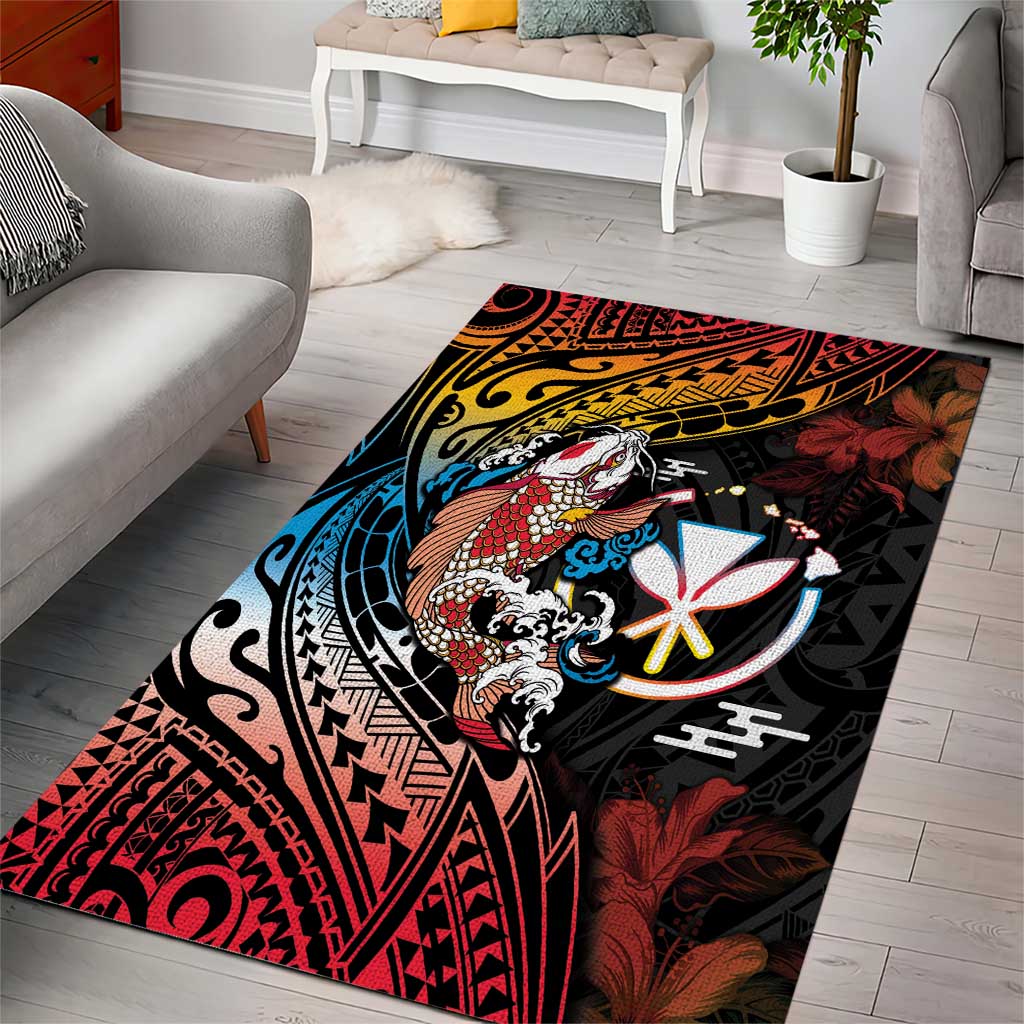 Hawaii And Japan Area Rug Koi Fish With Kanaka Maoli LT05 - Polynesian Pride