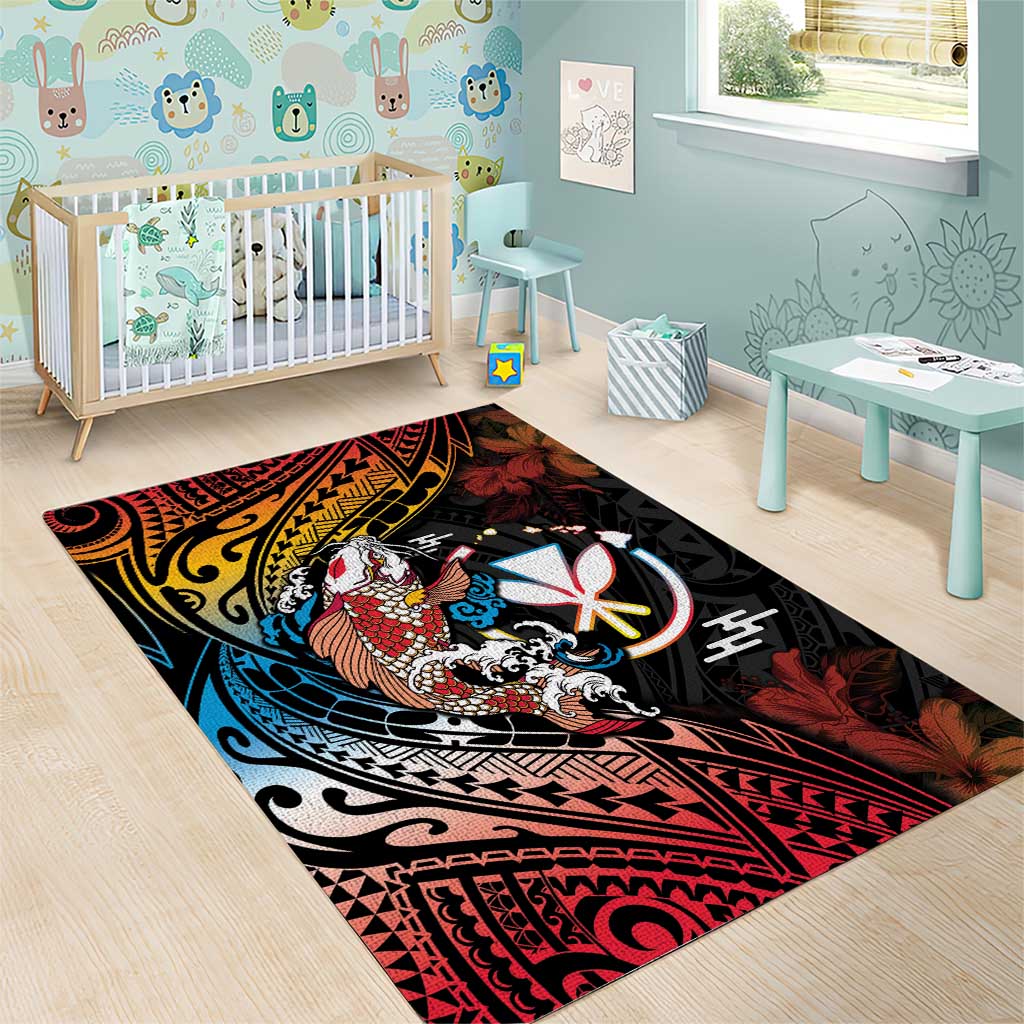 Hawaii And Japan Area Rug Koi Fish With Kanaka Maoli LT05 - Polynesian Pride