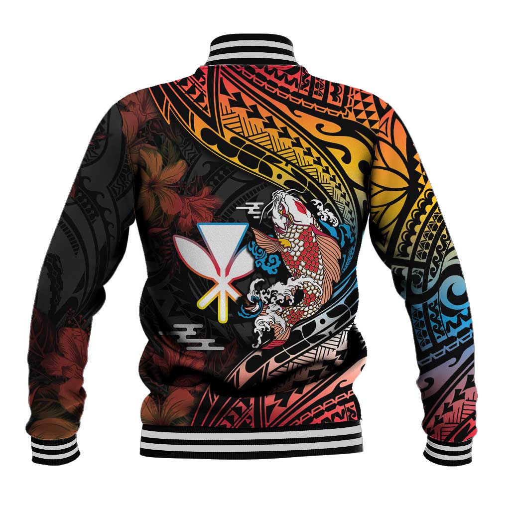Hawaii And Japan Baseball Jacket Koi Fish With Kanaka Maoli LT05 - Polynesian Pride