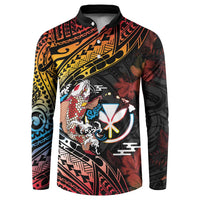 Hawaii And Japan Button Sweatshirt Koi Fish With Kanaka Maoli LT05 Black - Polynesian Pride