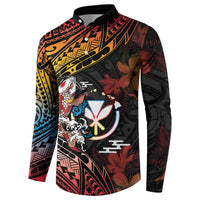 Hawaii And Japan Button Sweatshirt Koi Fish With Kanaka Maoli LT05 - Polynesian Pride