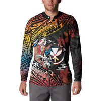 Hawaii And Japan Button Sweatshirt Koi Fish With Kanaka Maoli LT05 - Polynesian Pride