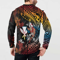 Hawaii And Japan Button Sweatshirt Koi Fish With Kanaka Maoli LT05 - Polynesian Pride