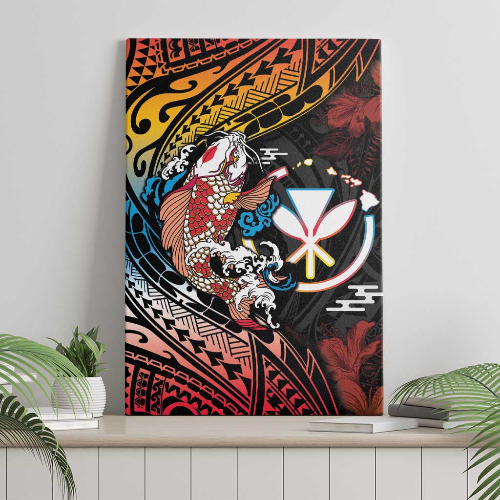 Hawaii And Japan Canvas Wall Art Koi Fish With Kanaka Maoli LT05 - Polynesian Pride