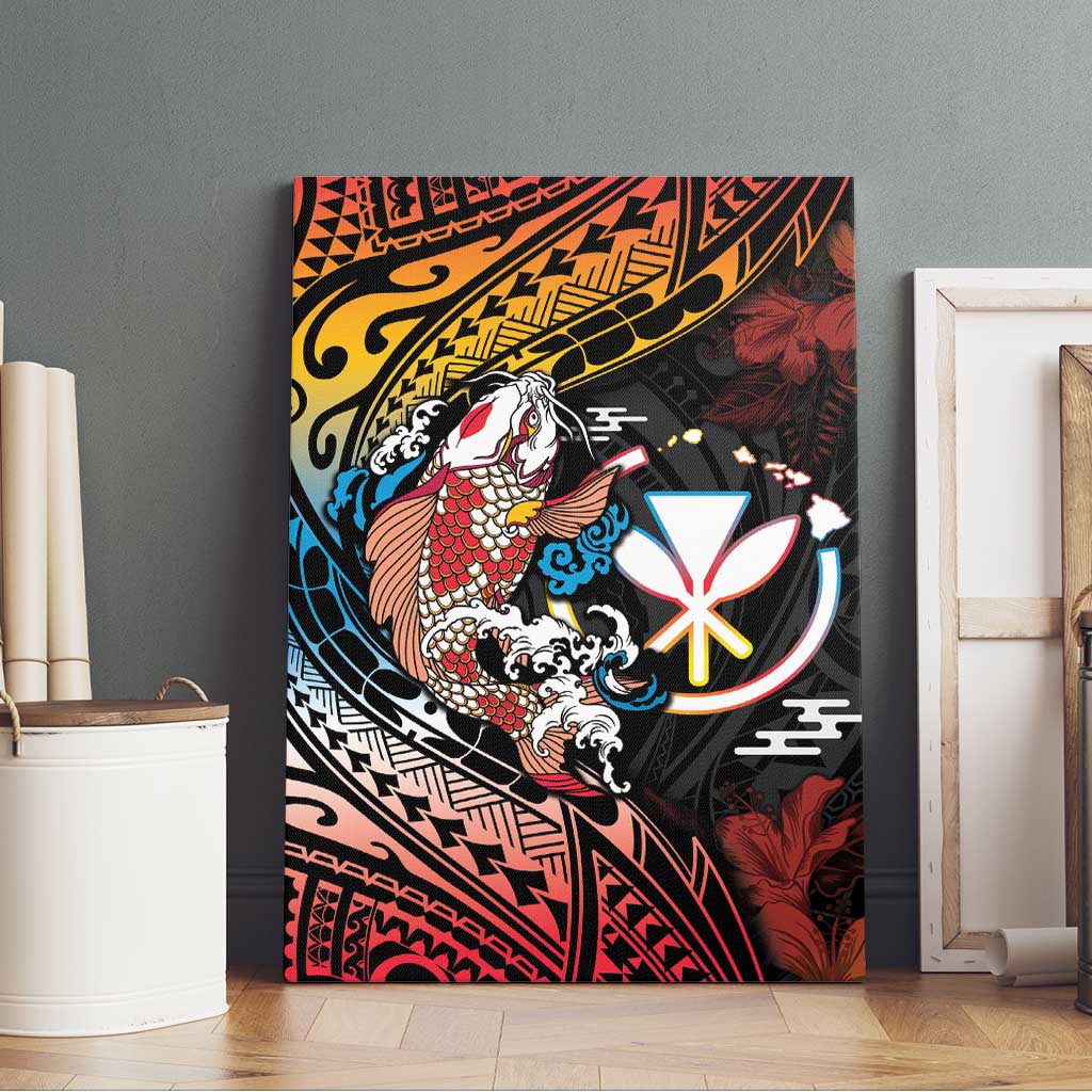 Hawaii And Japan Canvas Wall Art Koi Fish With Kanaka Maoli LT05 - Polynesian Pride