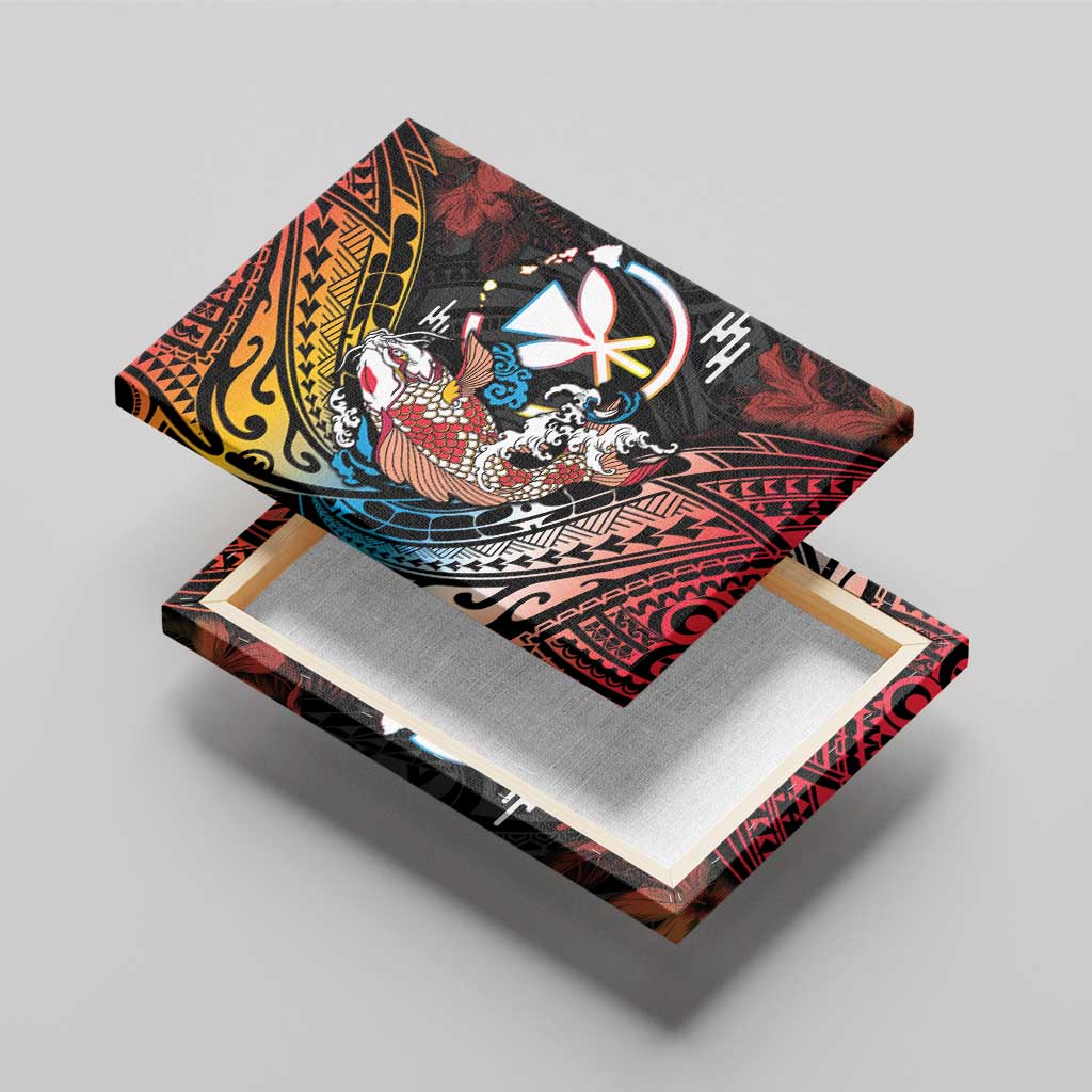 Hawaii And Japan Canvas Wall Art Koi Fish With Kanaka Maoli LT05 - Polynesian Pride