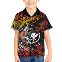 Hawaii And Japan Kid Hawaiian Shirt Koi Fish With Kanaka Maoli LT05 Kid Black - Polynesian Pride