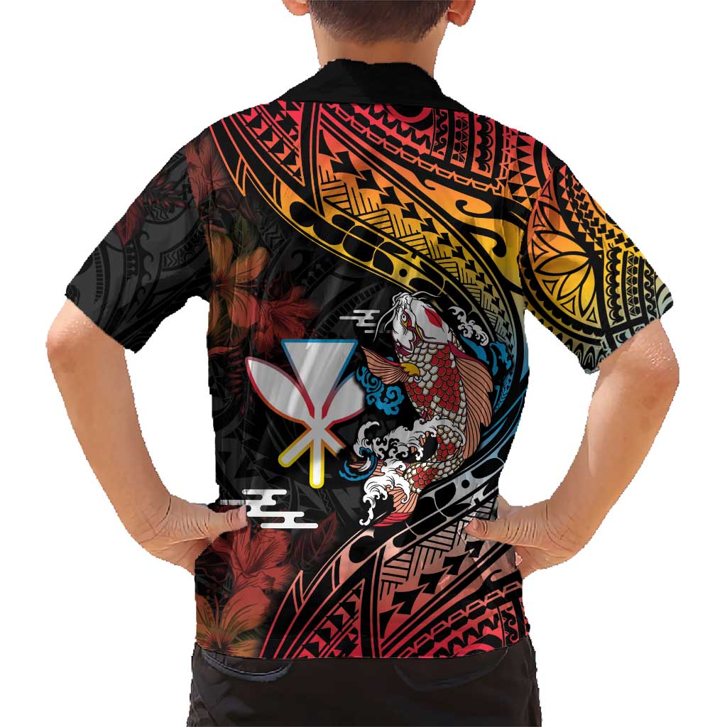 Hawaii And Japan Kid Hawaiian Shirt Koi Fish With Kanaka Maoli LT05 - Polynesian Pride