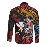 Hawaii And Japan Long Sleeve Button Shirt Koi Fish With Kanaka Maoli LT05 - Polynesian Pride