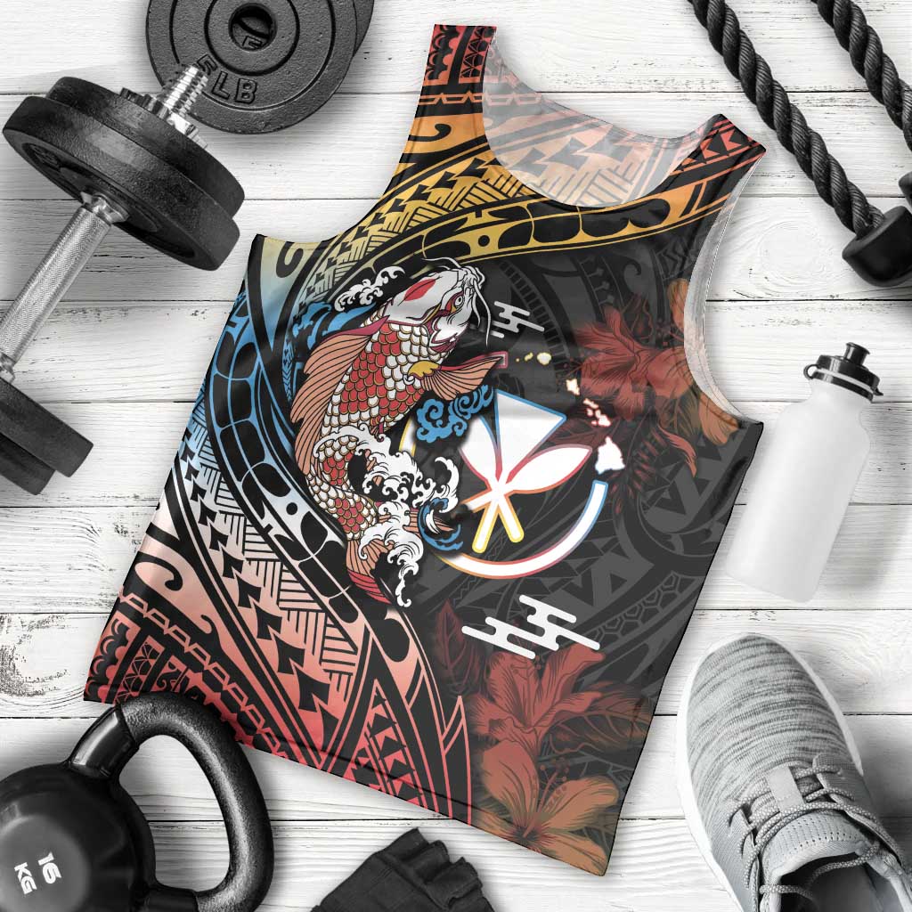 Hawaii And Japan Men Tank Top Koi Fish With Kanaka Maoli LT05 - Polynesian Pride