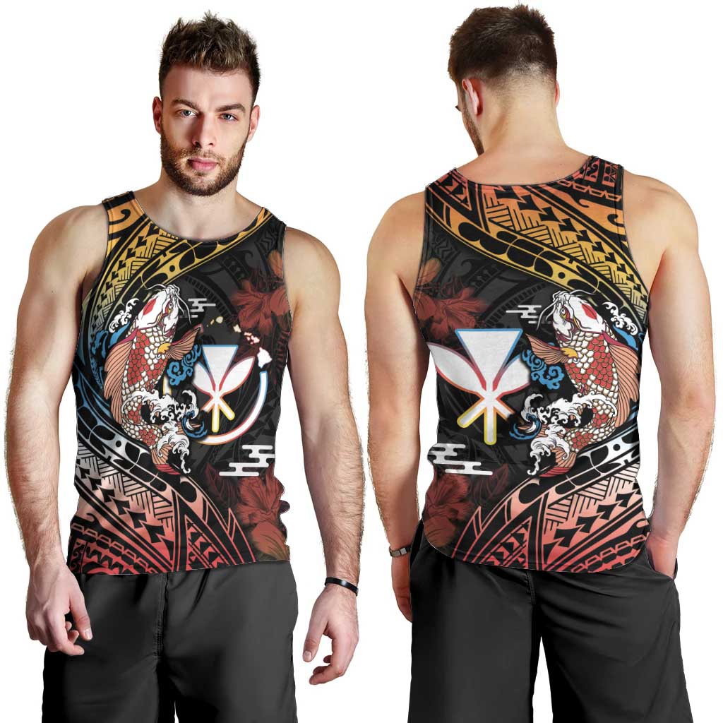 Hawaii And Japan Men Tank Top Koi Fish With Kanaka Maoli LT05 - Polynesian Pride