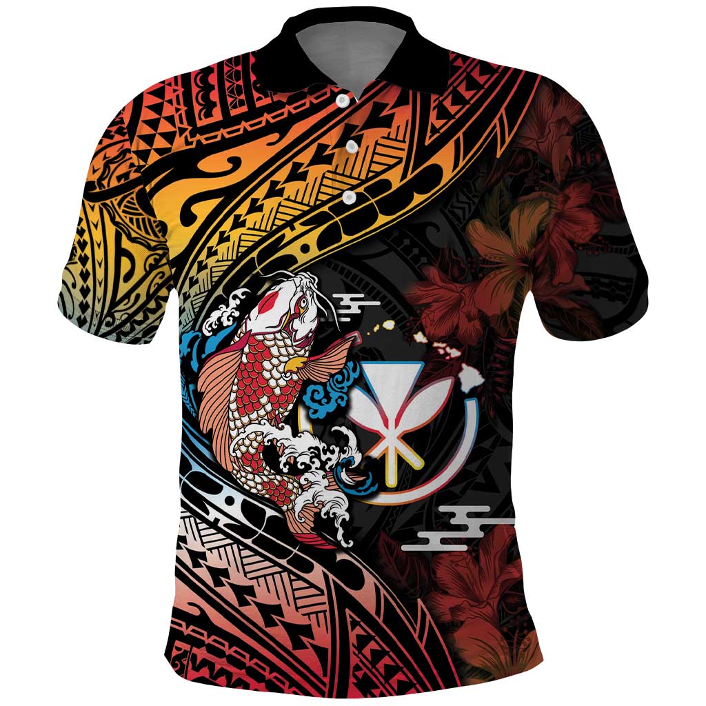 Hawaii And Japan Polo Shirt Koi Fish With Kanaka Maoli