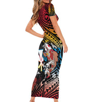 Hawaii And Japan Short Sleeve Bodycon Dress Koi Fish With Kanaka Maoli LT05 - Polynesian Pride