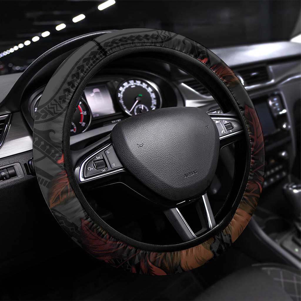 Hawaii And Japan Steering Wheel Cover Koi Fish With Kanaka Maoli LT05 Universal Fit Black - Polynesian Pride