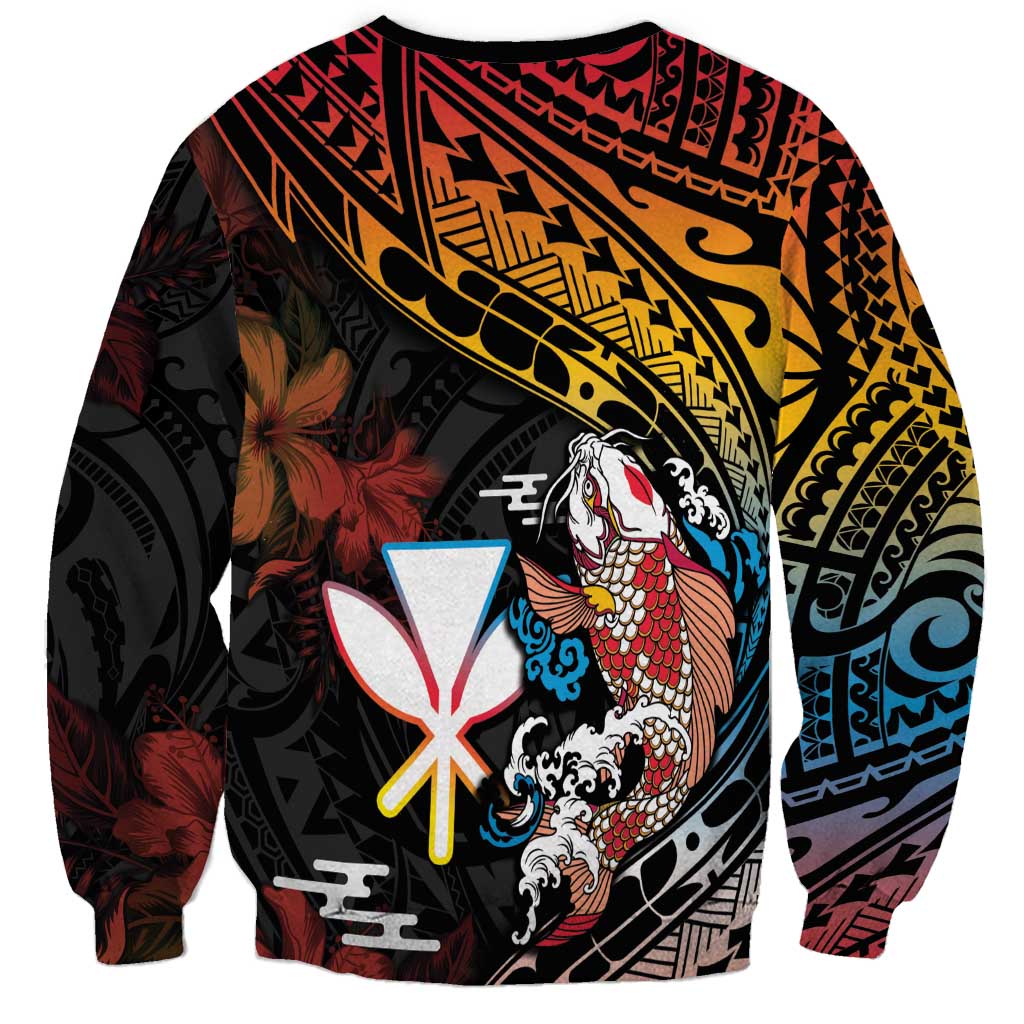 Hawaii And Japan Sweatshirt Koi Fish With Kanaka Maoli LT05 - Polynesian Pride