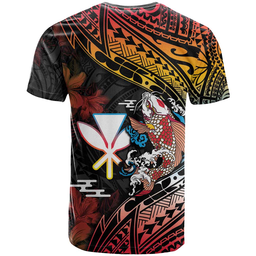 Hawaii And Japan T Shirt Koi Fish With Kanaka Maoli LT05 - Polynesian Pride