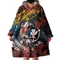 Hawaii And Japan Wearable Blanket Hoodie Koi Fish With Kanaka Maoli LT05 - Polynesian Pride