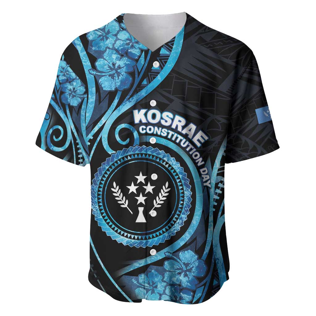 Personalised Kosrae Constitution Day Baseball Jersey Ocean Floral Pattern LT05 Black - Polynesian Pride