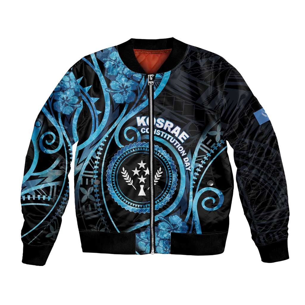 Personalised Kosrae Constitution Day Bomber Jacket Ocean Floral Pattern LT05 Unisex Black - Polynesian Pride