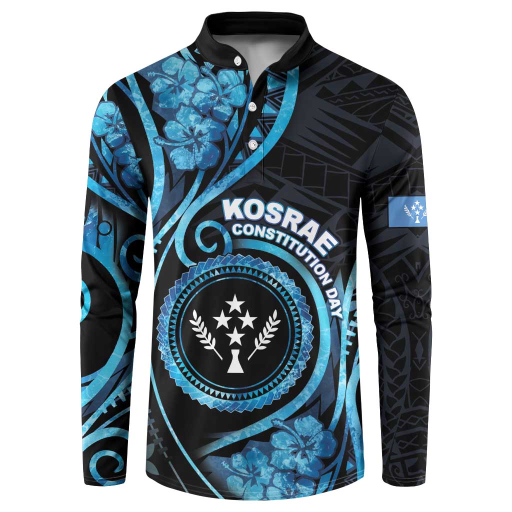 Personalised Kosrae Constitution Day Button Sweatshirt Ocean Floral Pattern LT05 Black - Polynesian Pride