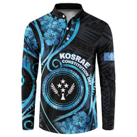 Personalised Kosrae Constitution Day Button Sweatshirt Ocean Floral Pattern LT05 Black - Polynesian Pride