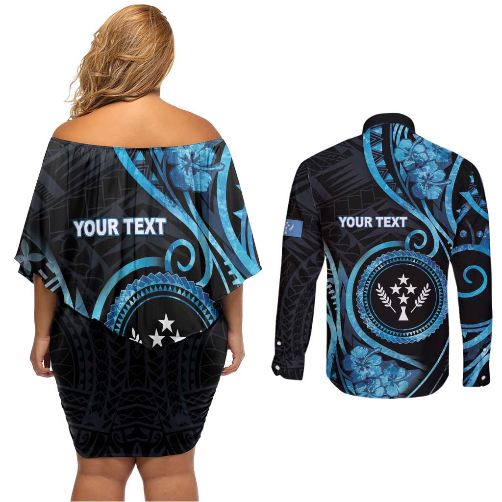 Personalised Kosrae Constitution Day Couples Matching Off Shoulder Short Dress and Long Sleeve Button Shirt Ocean Floral Pattern LT05 - Polynesian Pride