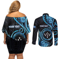 Personalised Kosrae Constitution Day Couples Matching Off Shoulder Short Dress and Long Sleeve Button Shirt Ocean Floral Pattern LT05 - Polynesian Pride