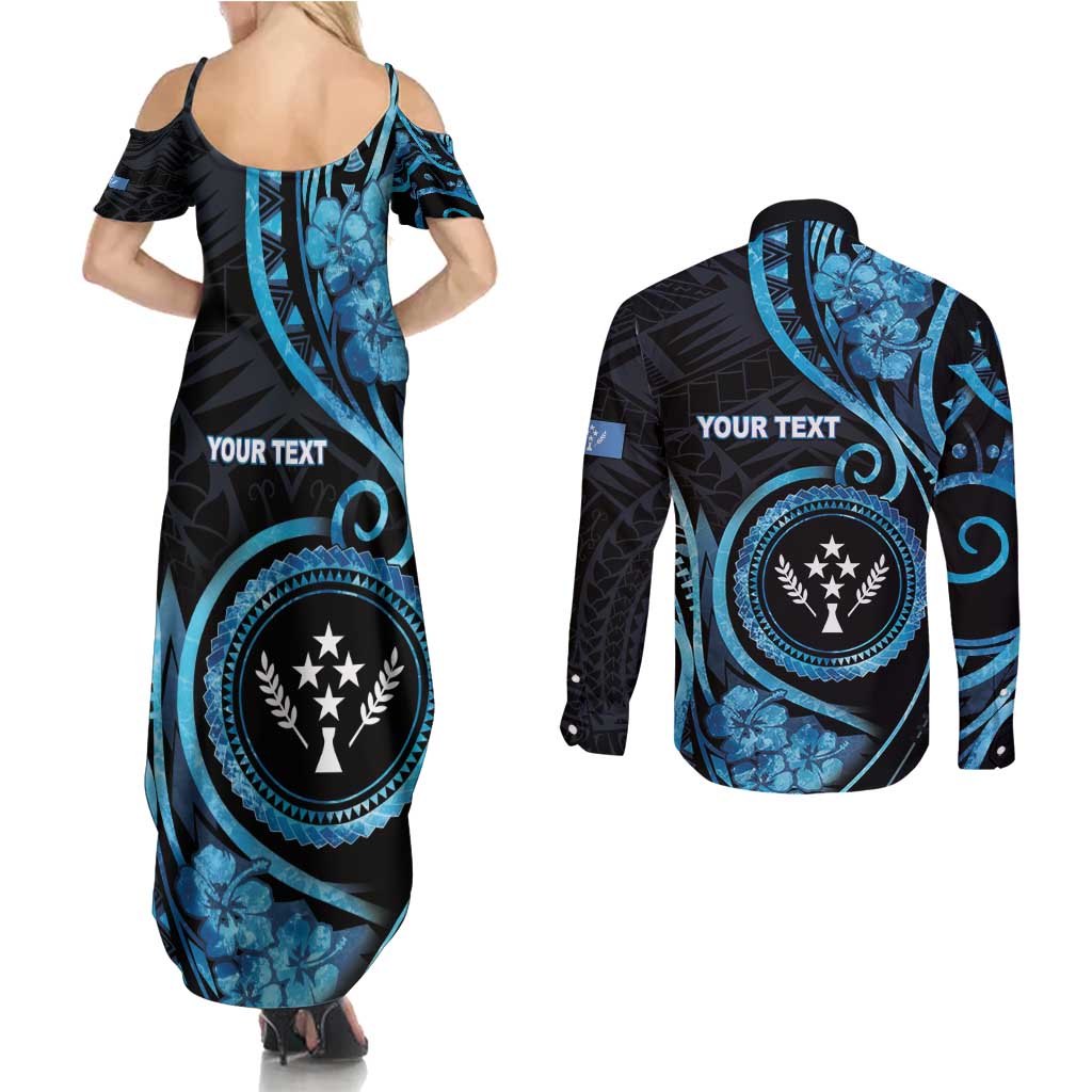 Personalised Kosrae Constitution Day Couples Matching Summer Maxi Dress and Long Sleeve Button Shirt Ocean Floral Pattern LT05 - Polynesian Pride