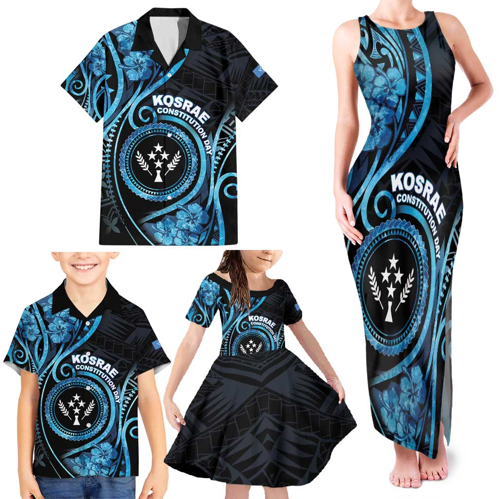 Personalised Kosrae Constitution Day Family Matching Tank Maxi Dress and Hawaiian Shirt Ocean Floral Pattern