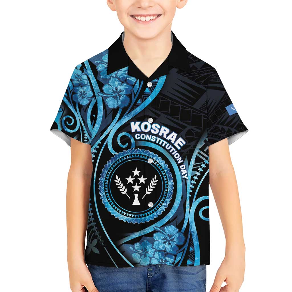 Personalised Kosrae Constitution Day Kid Hawaiian Shirt Ocean Floral Pattern LT05 Kid Black - Polynesian Pride