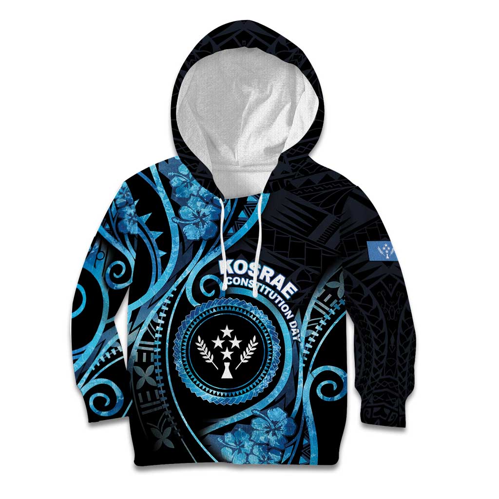 Personalised Kosrae Constitution Day Kid Hoodie Ocean Floral Pattern LT05 Hoodie Black - Polynesian Pride