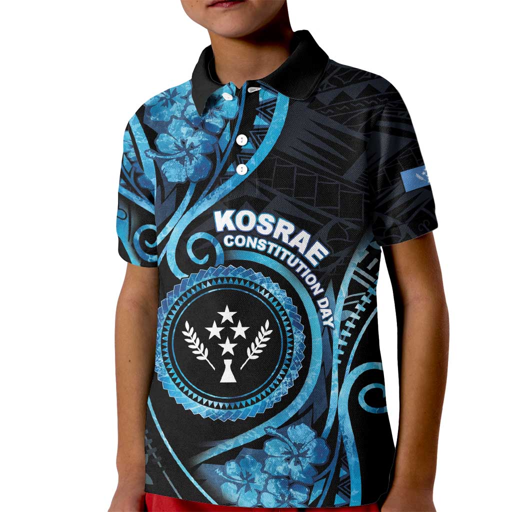 Personalised Kosrae Constitution Day Kid Polo Shirt Ocean Floral Pattern LT05 Kid Black - Polynesian Pride