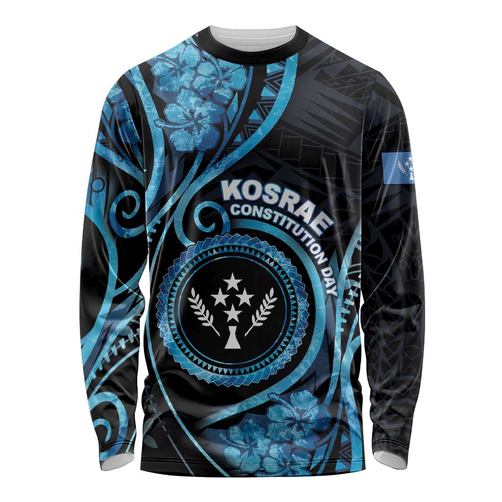 Personalised Kosrae Constitution Day Long Sleeve Shirt Ocean Floral Pattern LT05 Unisex Black - Polynesian Pride