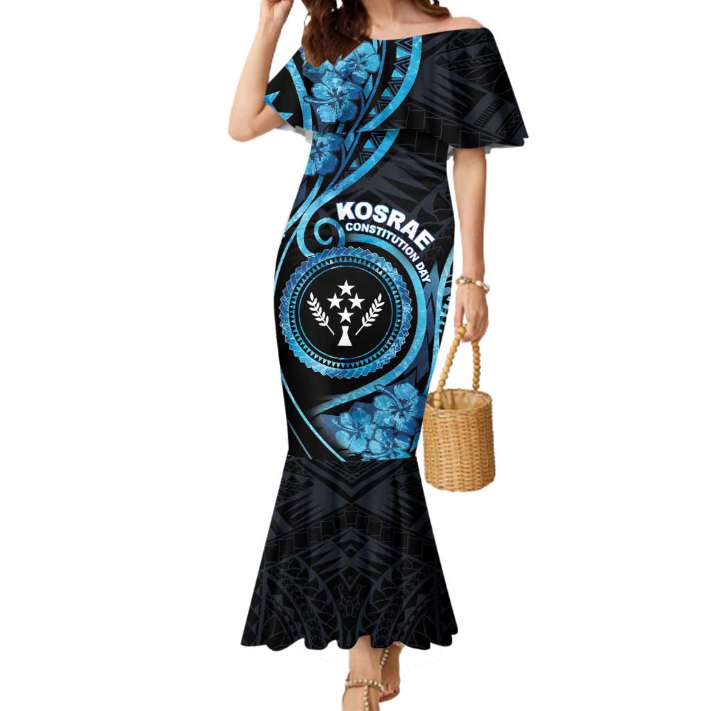 Personalised Kosrae Constitution Day Mermaid Dress Ocean Floral Pattern LT05 Women Black - Polynesian Pride