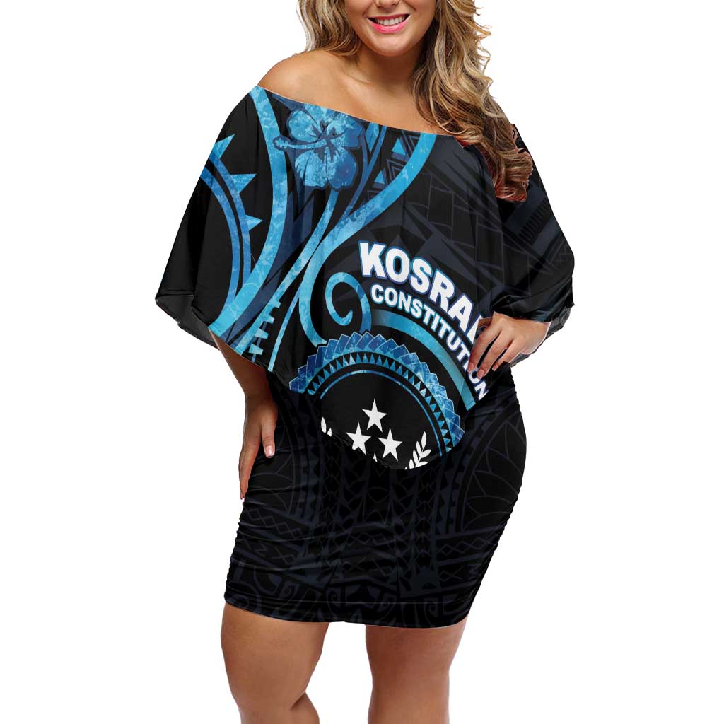 Personalised Kosrae Constitution Day Off Shoulder Short Dress Ocean Floral Pattern LT05 Women Black - Polynesian Pride