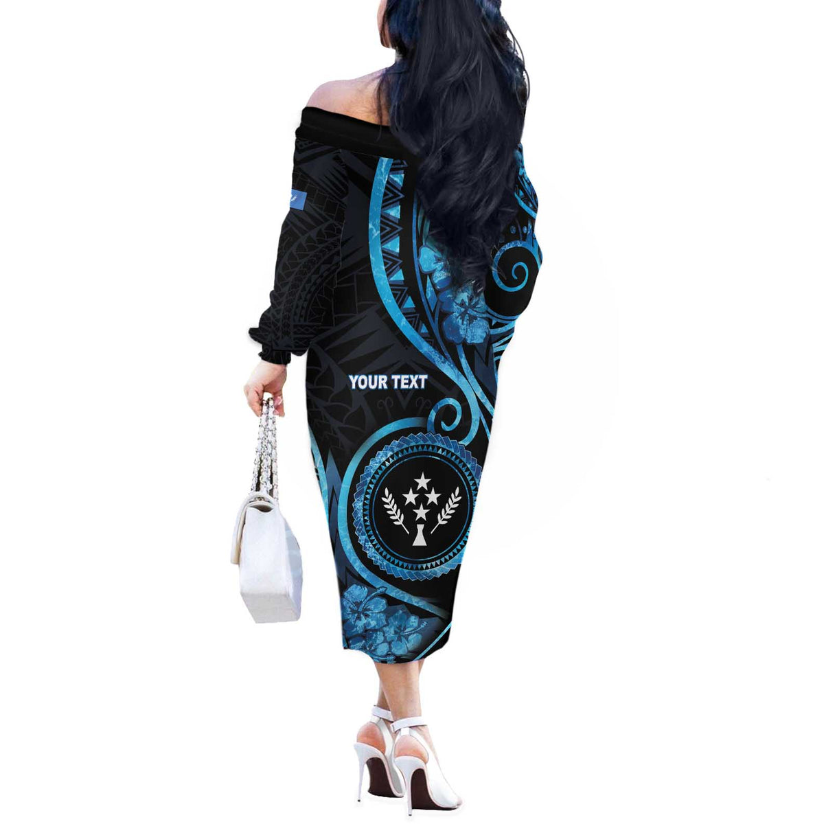 Personalised Kosrae Constitution Day Off The Shoulder Long Sleeve Dress Ocean Floral Pattern LT05 - Polynesian Pride