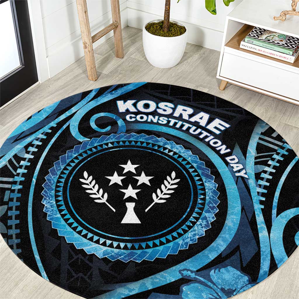 Kosrae Constitution Day Round Carpet Ocean Floral Pattern LT05 Black - Polynesian Pride