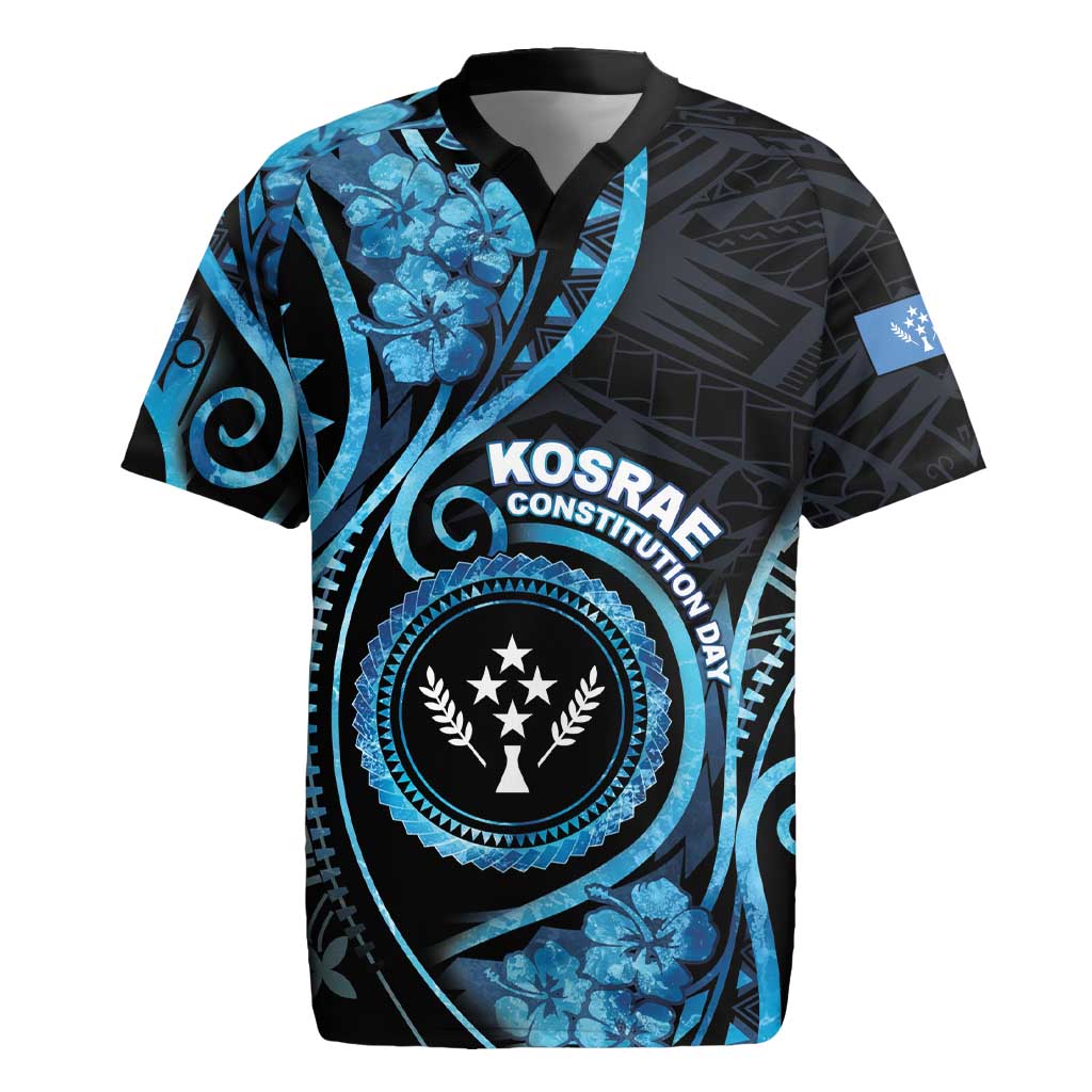Personalised Kosrae Constitution Day Rugby Jersey Ocean Floral Pattern LT05 Black - Polynesian Pride