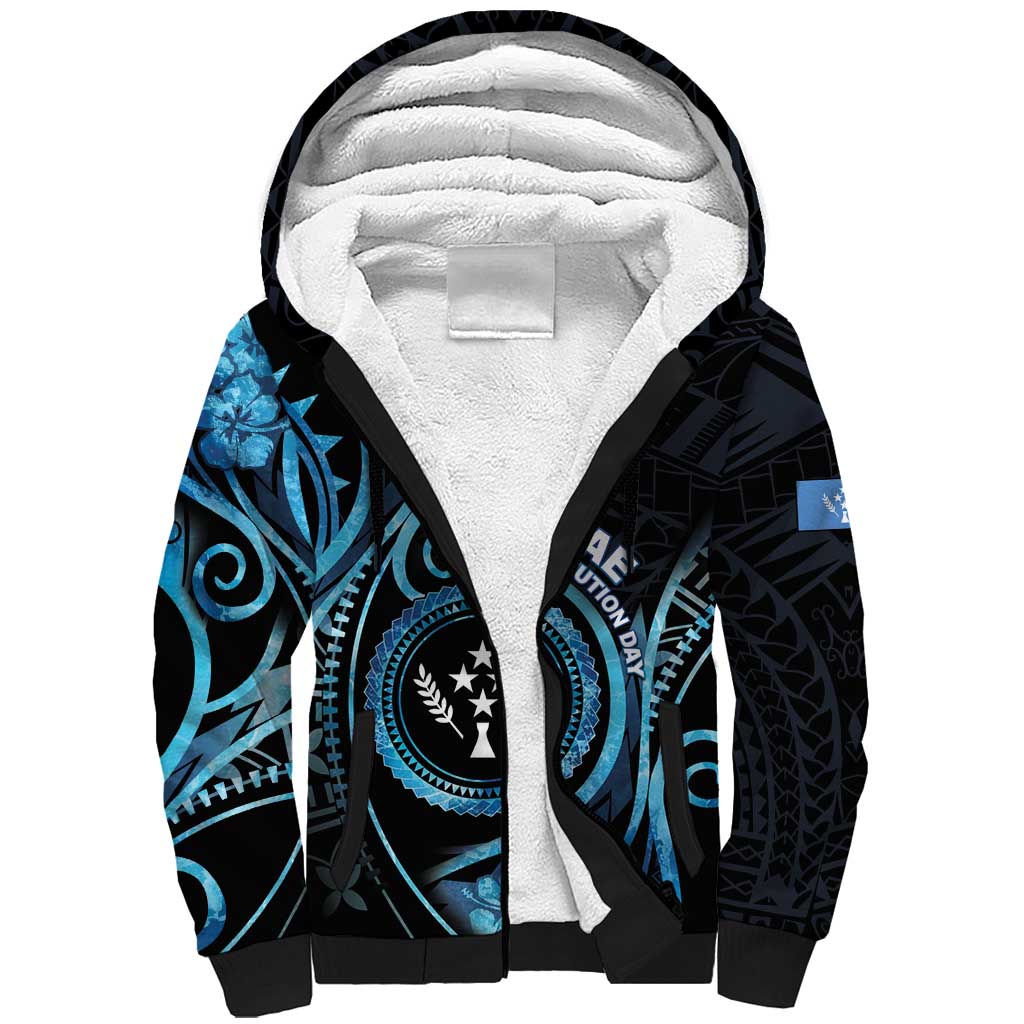 Personalised Kosrae Constitution Day Sherpa Hoodie Ocean Floral Pattern LT05 Unisex Black - Polynesian Pride