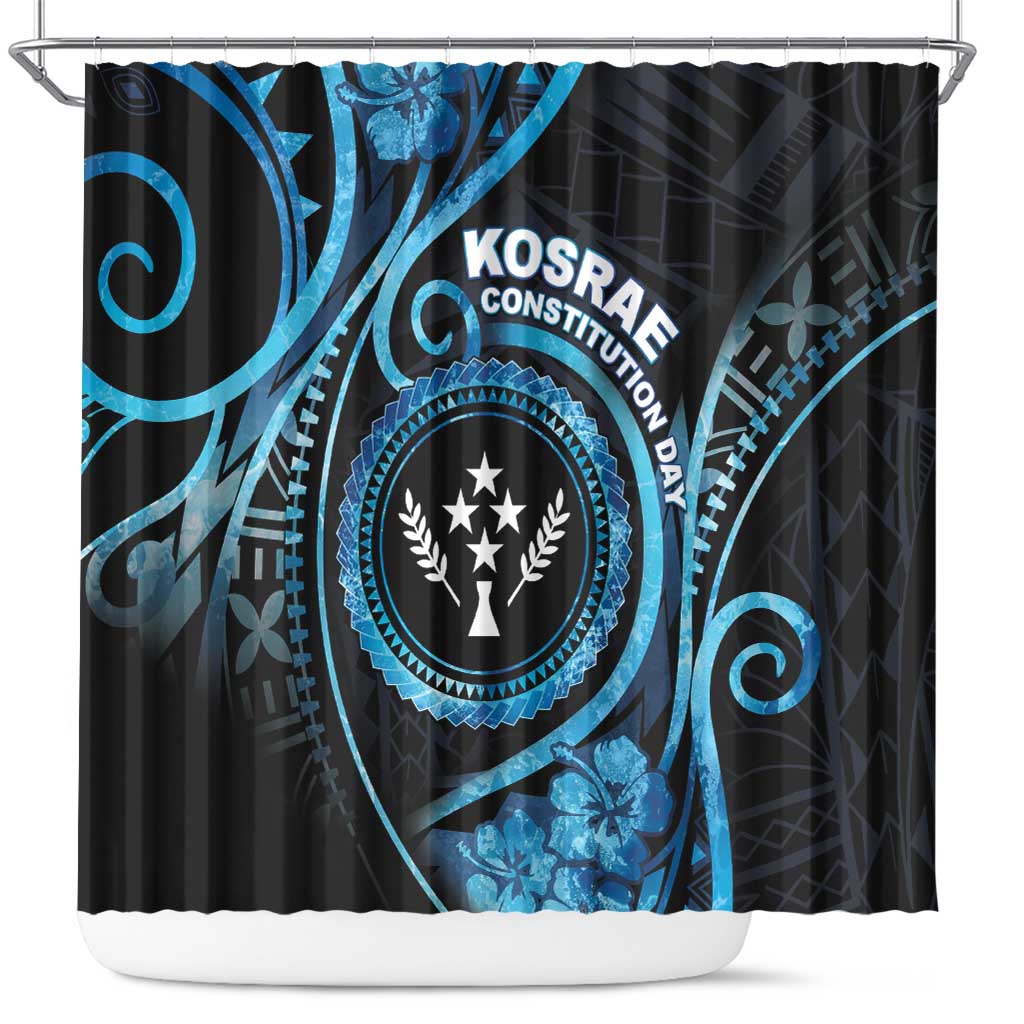 Kosrae Constitution Day Shower Curtain Ocean Floral Pattern LT05 Black - Polynesian Pride