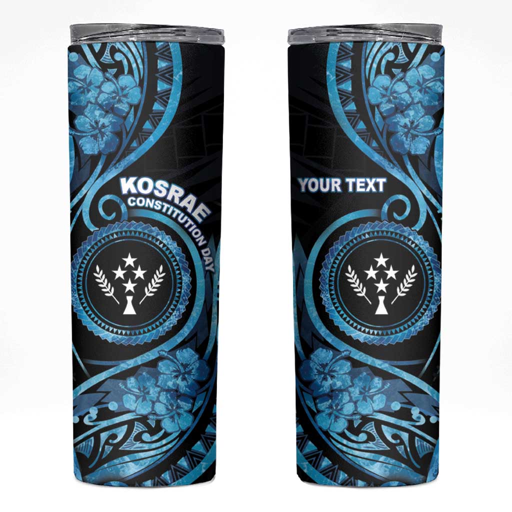 Personalised Kosrae Constitution Day Skinny Tumbler Ocean Floral Pattern LT05 Black - Polynesian Pride