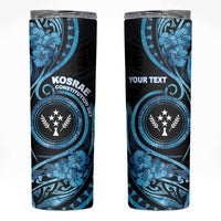 Personalised Kosrae Constitution Day Skinny Tumbler Ocean Floral Pattern LT05 Black - Polynesian Pride