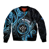 Personalised Kosrae Constitution Day Sleeve Zip Bomber Jacket Ocean Floral Pattern LT05 Unisex Black - Polynesian Pride